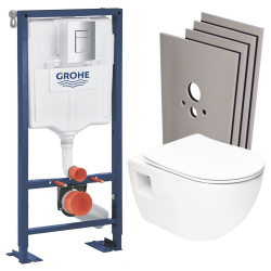 Grohe SOLIDO Pack Bâti-support + WC sans bride SAT + Abattant SoftClose + Plaque chrome+ Set d'habillage (AUTOPORTANT-PROJECT-1-SABO)