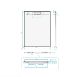  Fusion Receveur de douche 90x90cm en marbre coulé avec siphon, Blanc (SATFU9090BL-S)