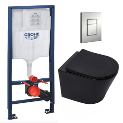 Grohe Pack WC Bâti-support Rapid SL + WC SAT Infinitio noire mat + Abattant frein de chute + Plaque Chrome Mat