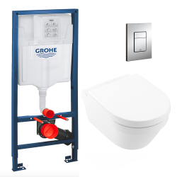 Grohe Pack WC Bâti Rapid SL + Cuvette Villeroy&Boch Architectura sans bide DirectFlush fixations invisibles + Abattant + plaque chrome
