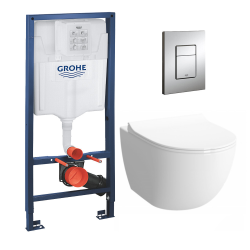 Grohe Pack WC Bâti + cuvette Sento compacte + plaque de commande chrome (GROHE-SentoCOMPACT)