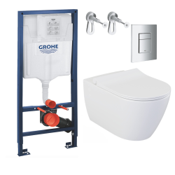 Grohe Pack WC Bâti-support Rapid SL + WC sans bride LIVEA Bello + Abattant softclose + Plaque Chrome (RapidSL-Bello-1)