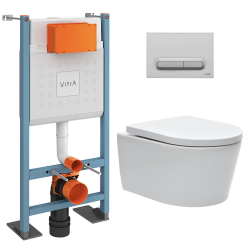 Vitra  Pack WC Bâti-support autoportant V-Fix Core + WC SAT sans bride et fixations invisibles + Plaque chrome mat (VFTFSAT5)