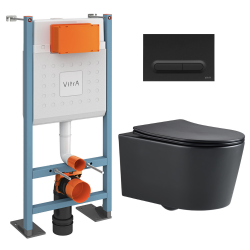 Vitra  Pack WC Bâti-support autoportant V-Fix Core + WC SAT sans bride + Abattant SoftClose + Plaque noir mat (VFTFBLSAT6)