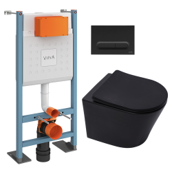 Vitra  Pack WC Bâti autoportant V-Fix Core + WC SAT Infinitio sans bride + Abattant SoftClose + Plaque noire mat (VFTFBLINFI6)