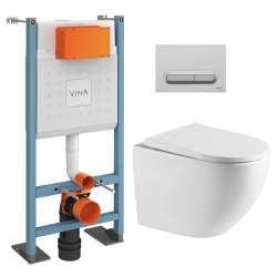 Vitra  Pack WC Bâti autoportant V-Fix Core + WC SAT sans bride + Abattant SoftClose + Plaque chrome mat (VFTFFUSIONTQ5)