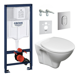 Grohe Pack WC Bâti-support Rapid SL + WC suspendu Cersanit S-line Pro + Abattant + Plaque chrome (ARENASLPRO)