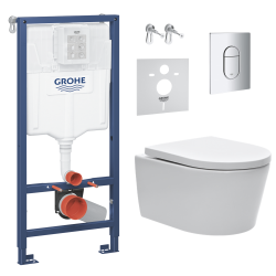 Grohe Pack WC bâti support Solido 113cm + Cuvette SAT rimless fixations invisibles + Abattant softclose + Plaque chrome (ArenaSat)