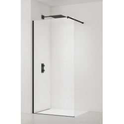  Walk-in 130x200cm Paroi en verre Crystal Glass® 8 mm anticalcaire, avec bras et profilés noir mat (SATBWI130PRC)