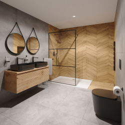 Swiss Aqua Technologies Walk-in 110x200cm Paroi en verre sérigraphié 8 mm anticalcaire, avec bras et profilés noir mat (SATBWI110CPPRC)