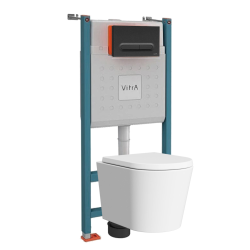 Vitra  Pack WC Bâti-support autoportant V-Fix Core + WC SAT sans bride et fixations invisibles + Plaque noire mat (VFTFSAT6)