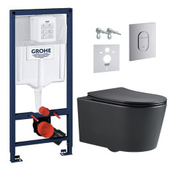 Grohe Pack WC Bâti-support Rapid SL + WC sans bride SAT, fixations invisibles + Plaque chrome (ARENABLSAT)