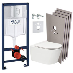 Grohe Pack WC Bâti Rapid SL + WC sans bride SAT Brevis + Abattant SoftClose + Plaque chrome + Set d'habillage (ARENABREVISSB)