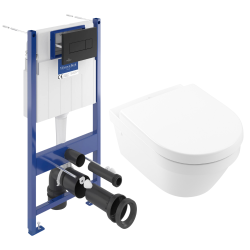 Villeroy & Boch Pack WC Bâti-support sol mur Villeroy & Boch + WC sans bride Villeroy + Abattant SoftClose + Plaque noire (VCNARCHI3-4)