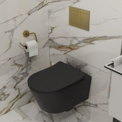 Bâti-support sol mur + WC sans bride et fixations invisibles SAT + Abattant SoftClose + Plaque noire (VCNSAT4)