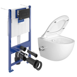 Villeroy & Boch Pack WC Bâti sol mur Villeroy & Boch + WC SAT avec bidet thermostatique + Abattant SoftClose + Plaque noire (VCNSATCL4)