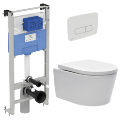 Ideal Standard Pack WC Bâti autoportant Prosys + WC SAT sans bride + Abattant SoftClose + Plaque blanche (PROSYSSAT2)