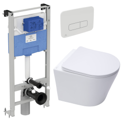 Ideal Standard Pack WC Bâti autoportant Prosys + WC SAT sans bride + Abattant SoftClose + Plaque blanche (PROSYSINFI2)