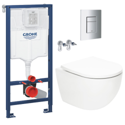 Grohe Pack WC Bâti-support Rapid SL + WC SAT Tornado sans bride + Abattant SoftClose + Plaque chrome (RSLTORNADO1)