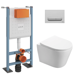 Vitra  Pack WC Bâti-support autoportant V-Fix Core + WC SAT sans bride et fixations invisibles + Plaque chrome mat (VFTFINFI5)