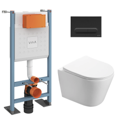 Vitra  Pack WC Bâti-support autoportant V-Fix Core + WC SAT sans bride et fixations invisibles + Plaque noir mat (VFTFINFI6)