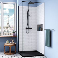 Ceramia Alda Siphon + Receveur de douche 80x80cm. Pierre de synthèse, noir mat (ALD15-8080N-S)