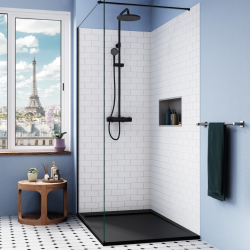 Ceramia Alda Receveur de douche 120x90cm + Siphon Eslim90. Pierre de synthèse, noir mat (ALD15-12090N-S)