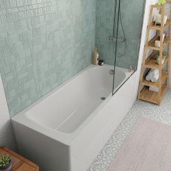 Kaldewei 170x75 cm Ensemble baignoire Saniform universelle + Pare baignoire fixe chrome + pieds (KW3731-SETP3)