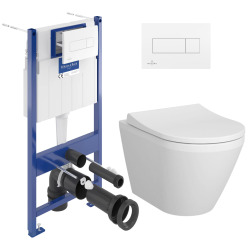 Villeroy & Boch Pack WC Bâti-support Villeroy & Boch Viconnect + WC sans bride Vitra + Abattant frein de chute + Plaque Blanche