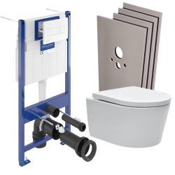 Villeroy & Boch Pack WC bâti-support Villeroy & Boch + WC SAT sans bride + Abattant softclose + Plaque blanche + Set d'habillage