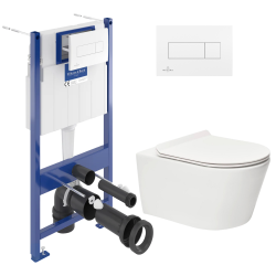 Villeroy & Boch Pack WC Bâti-support Villeroy & Boch + WC sans bride SAT + Abattant ultra-fin softclose + Plaque blanche (ViConnectBrevis-2)