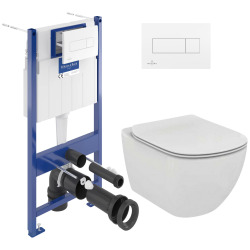 Villeroy & Boch Pack WC Bâti-support Villeroy & Boch + Cuvette Ideal Standard sans bride fixations invisibles + Plaque blanche (ViConnectTesi-2)