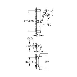  Precision Trend Set de douche avec mitigeur thermostatique 1/2" + Douchette 3 jets + Barre 60 cm, chrome (G34237003)