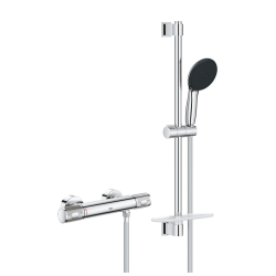 Grohe Precision Feel Set de douche avec mitigeur thermostatique + Douchette 3 jets + Barre 60 cm, chrome (G34791001)