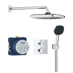 Grohe Precision Set de douche encastrée avec mitigeur thermostatique + Douche de tête + Douchette 2 jets, chrome (G34882000)