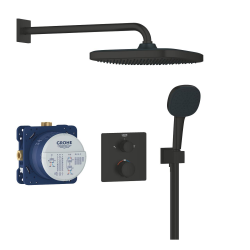 Grohe Precision Set de douche encastrée avec mitigeur thermostatique + Douche de tête + Douchette 2 jets, noir mat (G348822430)
