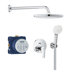 Grohe Eurosmart set de douche encastré avec mitigeur monocommande + douche de tête + douchette 2 jets, chrome (G25288000)
