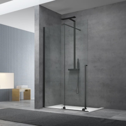 X-MOTION 140x200cm Paroi en verre coulissante Crystal Glass® 8 mm anticalcaire, avec bras et profilés Noir mat (SATBWIXM140C)