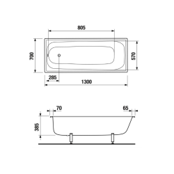 Riga 130 x 70 cm baignoire gain de place 150 L en acier émaillé, sans pieds, gauche et droite, blanc (3403-SET)