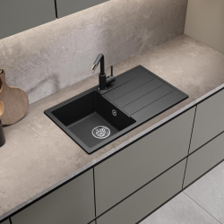 Swiss Aqua Technologies 76x44 cm évier avec égouttoir réversible en Granite, à encastrer, noir (SATSINKGE3B)