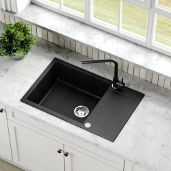 Swiss Aqua Technologies 78x50 cm évier avec égouttoir réversible en Granite, à encastrer, noir (SATSINKGQT105B)