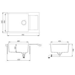  78x50 cm évier avec égouttoir réversible en Granite, à encastrer, blanc (SATSINKGQT105W)