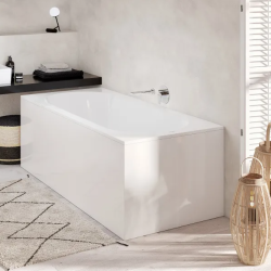 Oberon 160 x 75 cm Baignoire droite Ovale en marbre coulé, sans pieds, blanc (BQ160OBE2V-01)