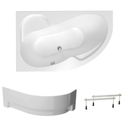 Siko 150x100 cm Laguna Fortuna Plus baignoire asymétrique en acrylique, gauche + tablier 150 cm + pieds, blanc (FO1500LPLUS-SET1)