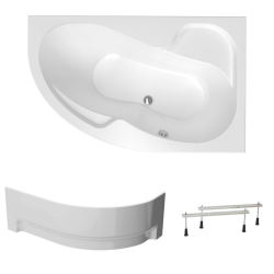 Siko 150x100 cm Laguna Fortuna Plus baignoire asymétrique en acrylique, droite + tablier 150 cm + pieds, blanc (FO1500PPLUS-SET1)
