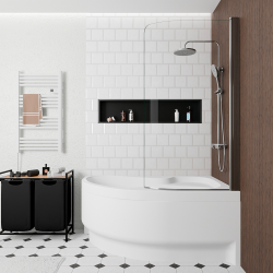 Siko 150x100 cm Fortuna Plus baignoire asymétrique en acrylique, droite + tablier + pare-baignoire + pieds, blanc (FO1500PPLUS-SETP1)