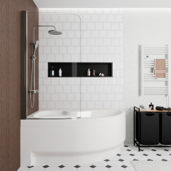 Siko 160x100 cm Fortuna Plus baignoire d'angle en acrylique, gauche + tablier + pare-baignoire, pieds, blanc (FO1600LPLUS-SETP1)