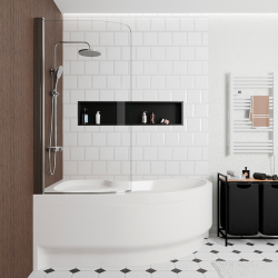 Siko 170x100 cm Fortuna Plus baignoire asymétrique en acrylique, gauche + tablier + pare-baignoire + pieds, blanc (FO1700LPLUS-SETP1)