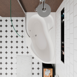 Siko 170x100 cm Fortuna Plus baignoire asymétrique en acrylique, gauche + tablier + pare-baignoire + pieds, blanc (FO1700LPLUS-SETP1)