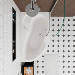 Siko 170x100 cm Fortuna Plus baignoire asymétrique en acrylique, droite + tablier + pare-baignoire + pieds, blanc (FO1700PPLUS-SETP1)